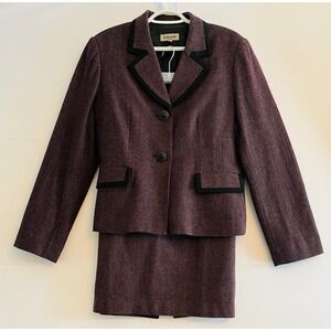 Vintage Pierre Cardin Tweed Skirt Suit Burgundy Dark Academia